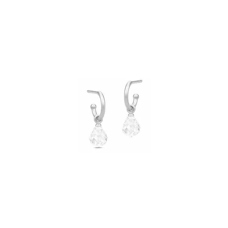 Julie Sandlau Evening Dew druppelvormig halfcreool in satijn gerodineerd sterling zilver witte kristal