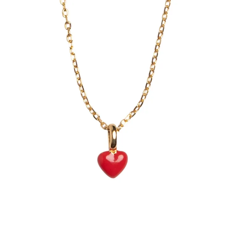 Enamel Amore hart ketting in verguld sterlingzilver rode emaille