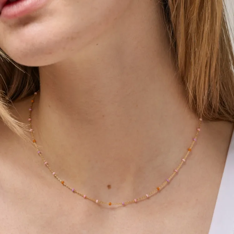 Enamel Lola Blush ketting in verguld sterlingzilver lichtpaarse emaille
