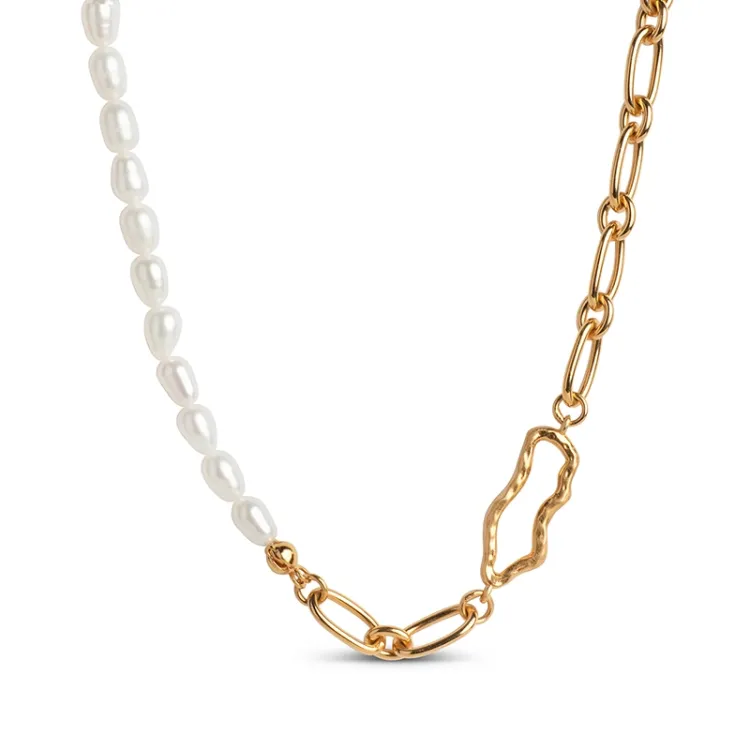 Enamel Isla ketting in verguld sterlingzilver witte emaille