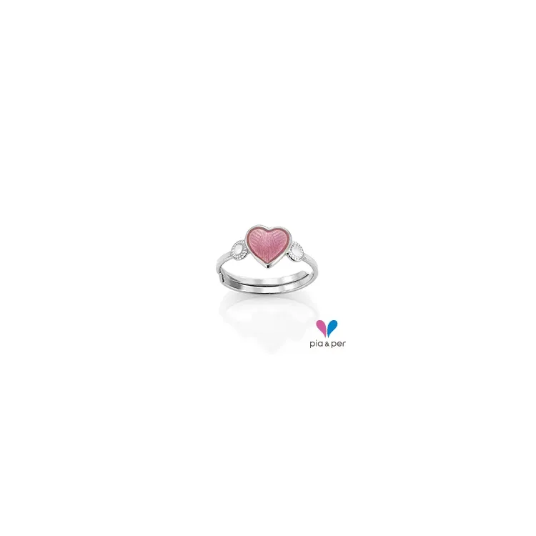 Pia en Per briljantgeslepen hart ring in zilver roze emaille