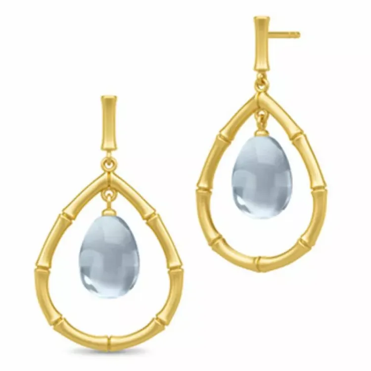 Julie Sandlau druppelvormig oorbellen in verguld sterlingzilver blauwe spinel