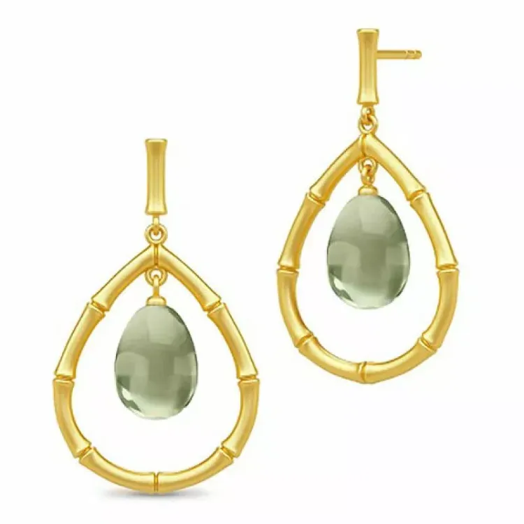 Julie Sandlau druppelvormig oorbellen in verguld sterlingzilver groen spinel
