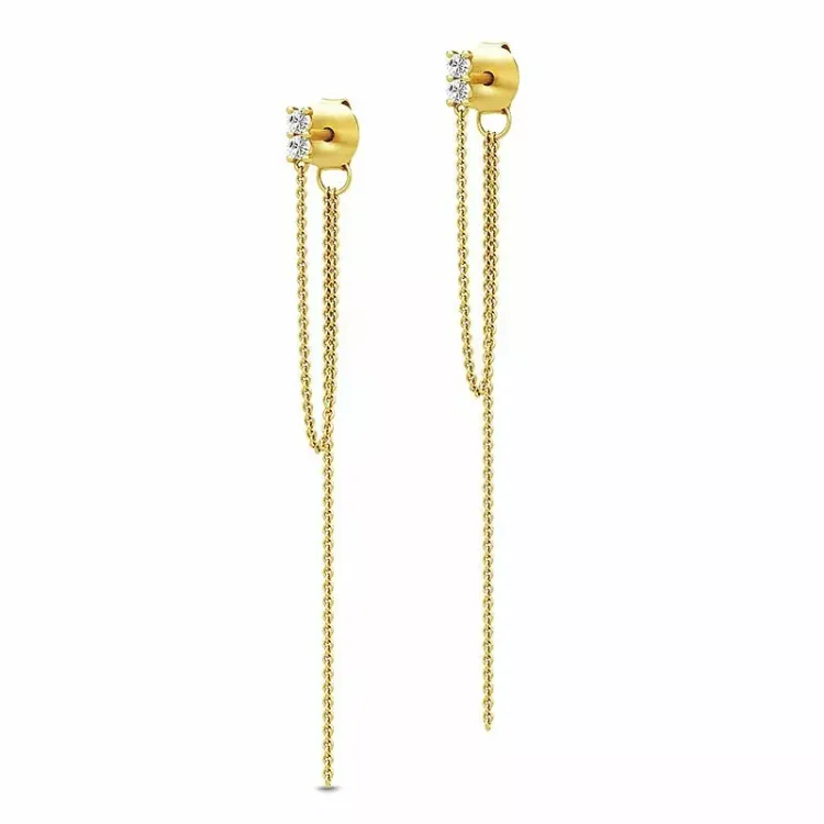 lange Julie Sandlau Lucia witte zirkoon oorbellen in verguld sterlingzilver witte zirkoon