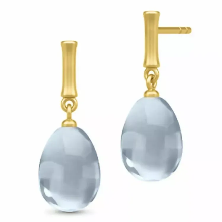 Julie Sandlau druppelvormig oorbellen in verguld sterlingzilver blauwe spinel