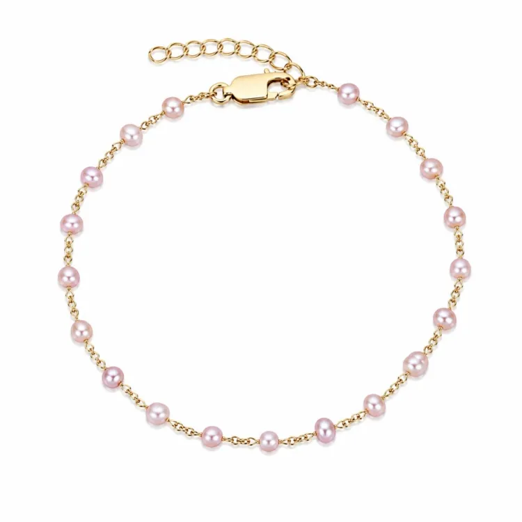roze parel armband in verguld sterlingzilver 17 plus 3 cm x 4-5 mm