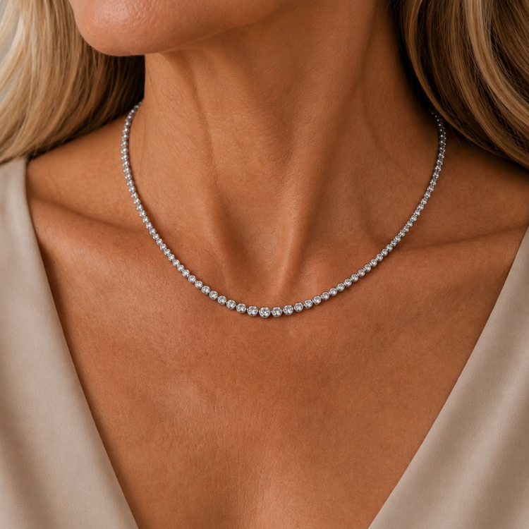 45 cm lab grown diamant ketting in 14 caraat witgoud 6,02 ct