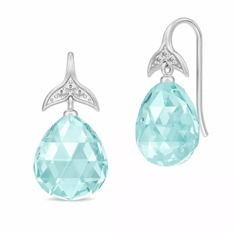 Julie Sandlau Mermaid drop druppel blauwe kristal oorbellen in satijn gerodineerd sterling zilver blauwe kristal witte zirkoon