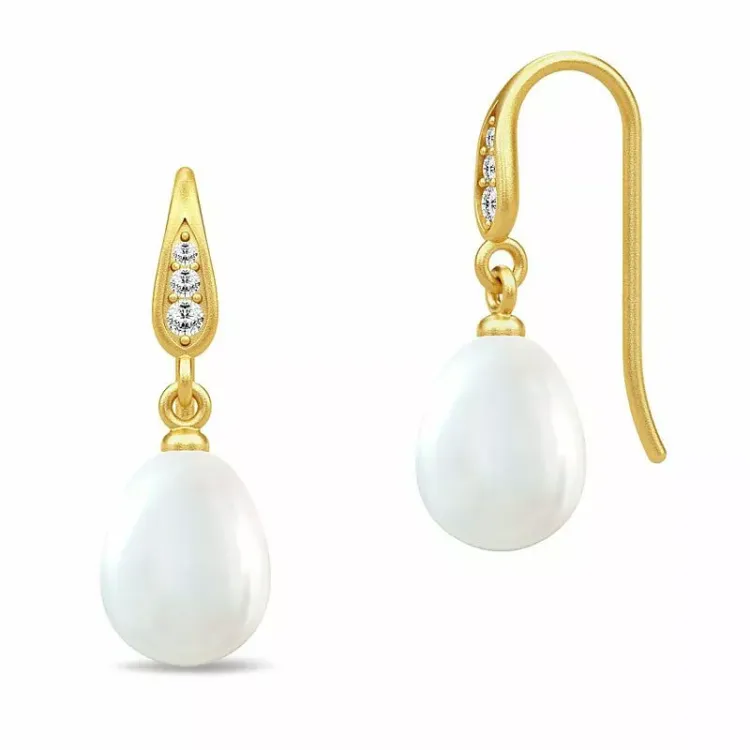 Julie Sandlau Ocean parel oorbellen in verguld sterlingzilver witte zirkoon