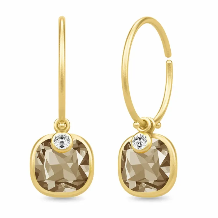 Julie Sandlau kristal creool in verguld sterlingzilver rookkleurige kristal witte zirkoon