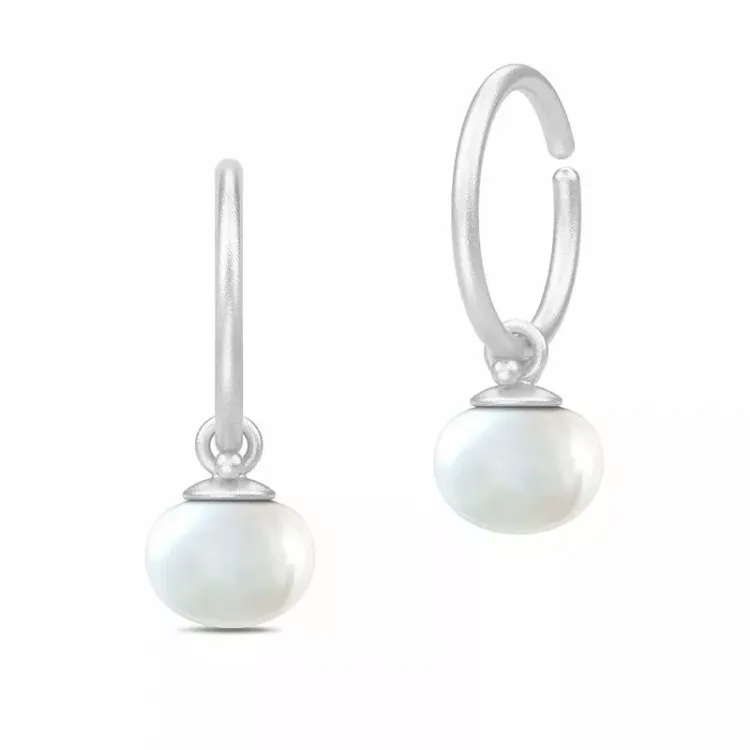 8 mm Julie Sandlau Perla hoop parel creool in satijn gerodineerd sterling zilver