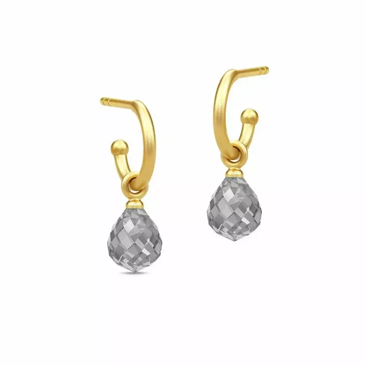 Julie Sandlau Evening Dew druppel halfcreool in verguld sterlingzilver grijs kristal
