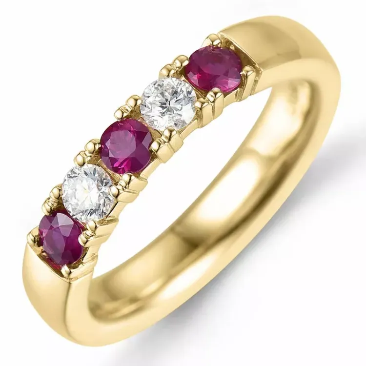 verzamelmonster robijn mémoire ring in 14 karaat goud 2 x 0,10 ct 0,45 ct