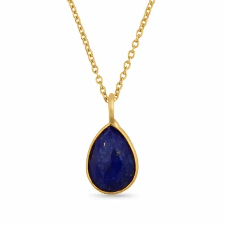 verzamelmonster druppel blauwe ketting in verguld sterlingzilver met hanger in verguld sterlingzilver