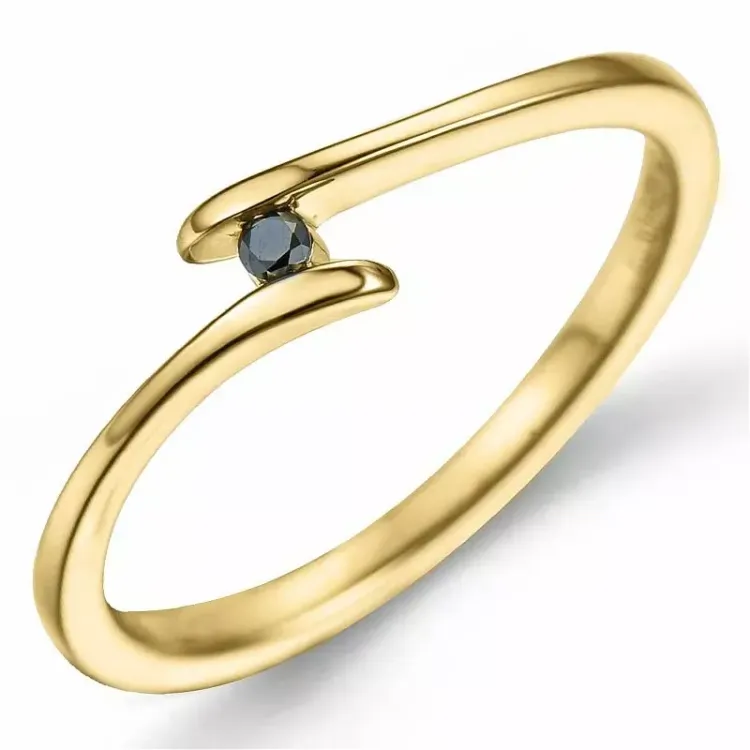 verzamelmonster zwart diamant ring in 9 karaat goud 0,02 ct
