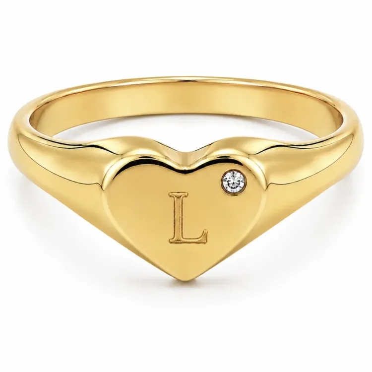 verzamelmonster letter l zirkoon ring in verguld messing