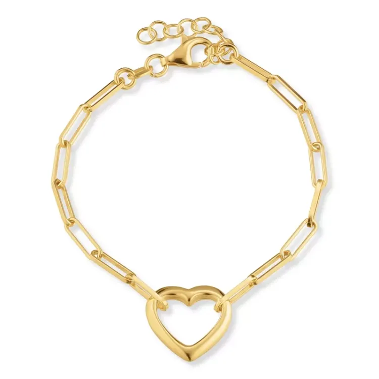 testsieraad hart armband in verguld sterlingzilver met hanger in verguld sterlingzilver
