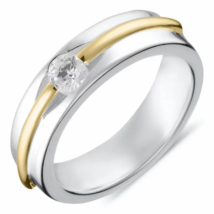 verzamelmonster witte zirkoon ring in zilver en 8 karaat goud