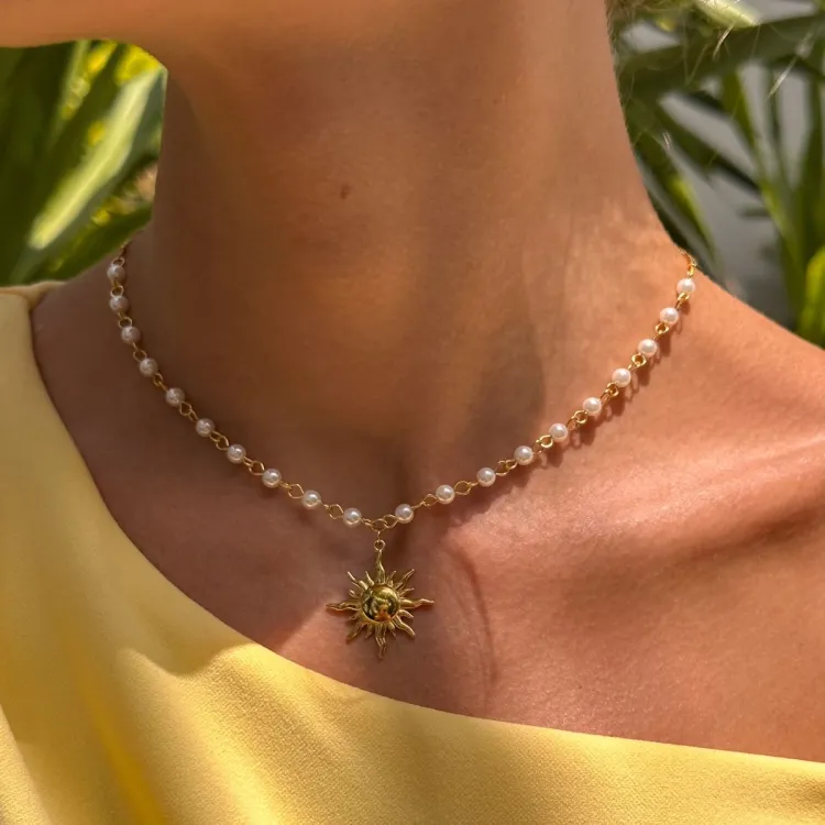 waterproof zon parel ketting in verguld staal - OCEANA
