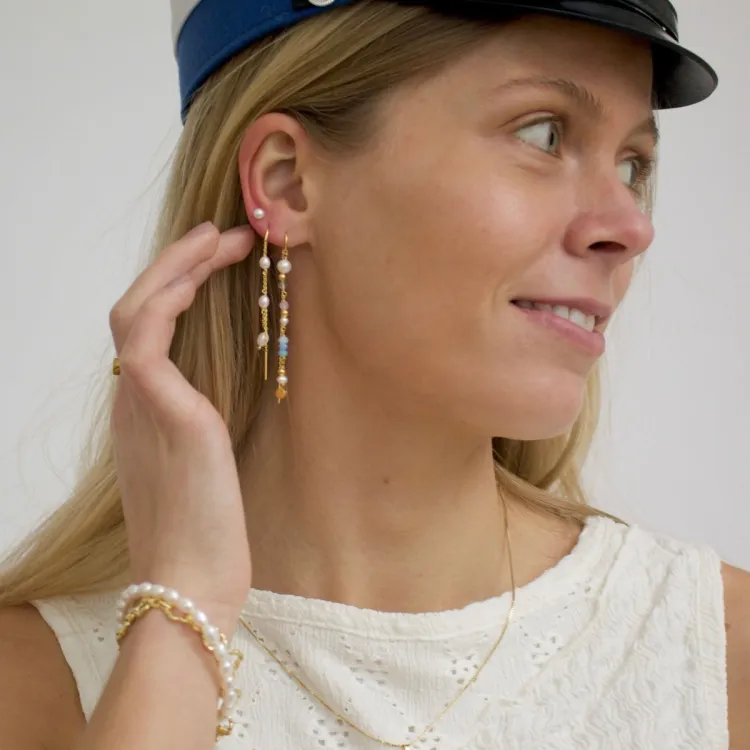 lange parel ketting oorbellen in 9 karaat goud - Gold Collection