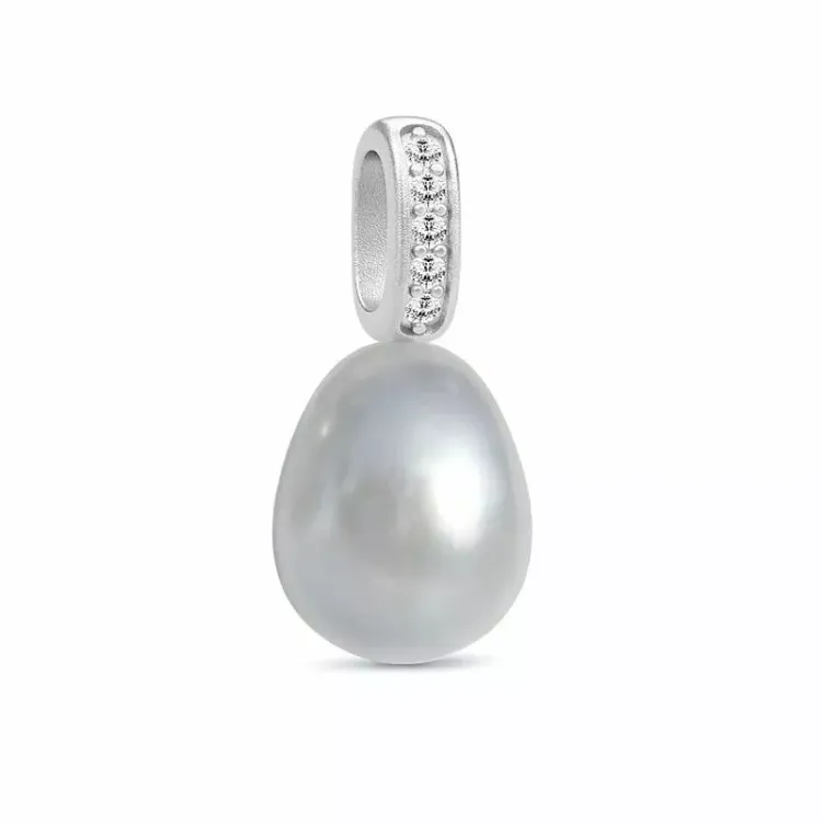 elegant Julie Sandlau Ocean parel hanger in satijn gerodineerd sterling zilver witte zirkoon