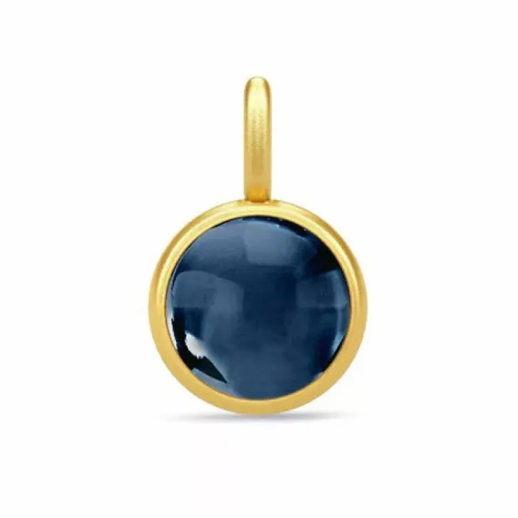 Julie Sandlau Primini rond blauwe kristal hanger in verguld sterlingzilver donkerblauw kristal
