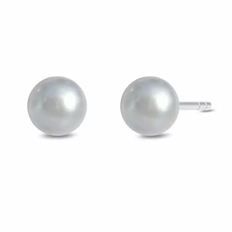 6 mm Julie Sandlau Ocean grijs parel oorbellen in satijn gerodineerd sterling zilver