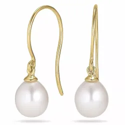 Ovaal 7 - 8 mm aaa-graded zoetwaterparel oorbellen in 14 karaat goud met