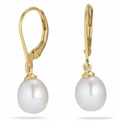 Ovaal 7 - 8 mm aaa-graded zoetwaterparel oorbellen in 14 karaat goud met 