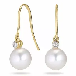 Rond 7 - 8 mm aaa-graded zoetwaterparel diamant oorbellen in 14 karaat goud met diamanten