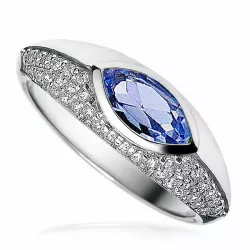 Elegant blauwe zirkoon ring in gerodineerd zilver