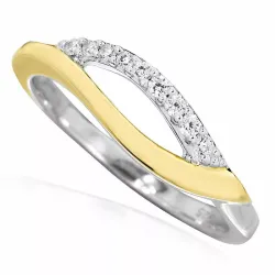 abstract zirkoon ring in zilver met verguld sterlingzilver