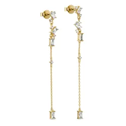 lange zirkoon ketting oorbellen in verguld zilver