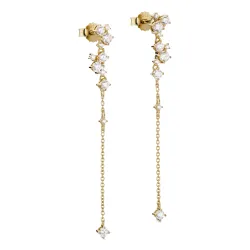 lange zirkoon ketting oorbellen in verguld zilver