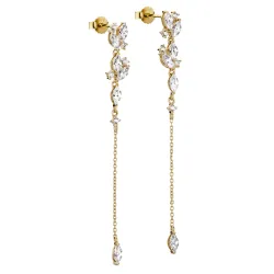 lange zirkoon ketting oorbellen in verguld zilver