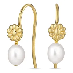 bloem parel oorbellen in verguld zilver