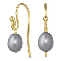 grijs parel oorbellen in verguld zilver