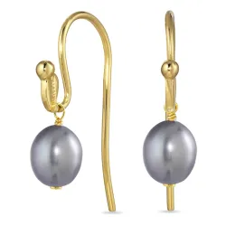 grijs parel oorbellen in verguld zilver