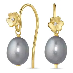 bloem grijs parel oorbellen in verguld sterlingzilver