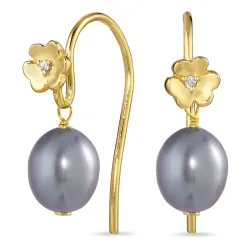 bloem grijs parel oorbellen in verguld sterlingzilver