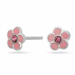NORDAHL ANDERSEN bloem oorbellen in gerodineerd zilver roze zirkoon roze emaille