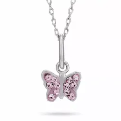 NORDAHL ANDERSEN vlinder hanger met ketting in gerodineerd zilver roze zirkoon