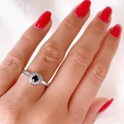 rond saffier diamant ring in 14 karaat witgoud 0,30 ct 0,13 ct