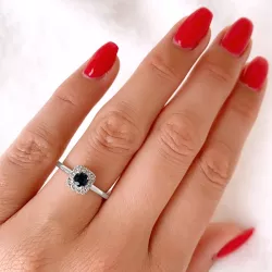 vierkant saffier diamant ring in 14 karaat witgoud 0,34 ct 0,14 ct
