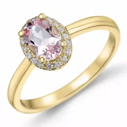 ovale morganiet diamant ring in 14 karaat goud 0,83 ct 0,09 ct
