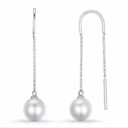 lange aaa-graded zoetwaterparel oorbellen in 14 karaat witgoud met 