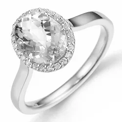 ovale kwarts diamant ring in 14 karaat witgoud 2,0  ct 0,12 ct