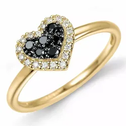 Hart zwart diamant ring in 14 karaat goud 0,13 ct 0,09 ct