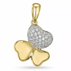 Klavertje drie diamant hanger in 14 caraat goud-en witgoud 0,16 ct