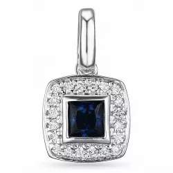 Vierkant saffier diamanten hanger in 14 caraat witgoud 0,08 ct 0,35 ct